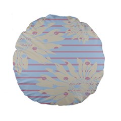 Flower Floral Sunflower Line Horizontal Pink White Blue Standard 15  Premium Flano Round Cushions by Mariart