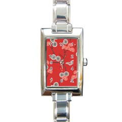 Dandelions Red Butterfly Flower Floral Rectangle Italian Charm Watch