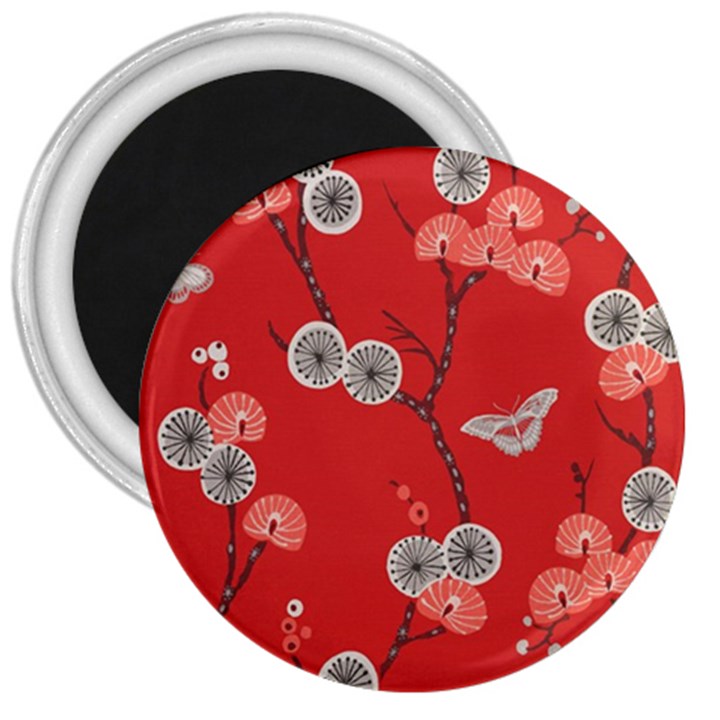 Dandelions Red Butterfly Flower Floral 3  Magnets