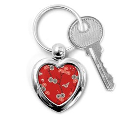 Dandelions Red Butterfly Flower Floral Key Chains (heart)  by Mariart