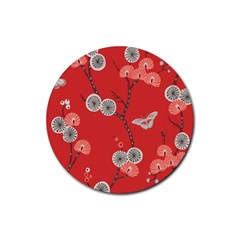 Dandelions Red Butterfly Flower Floral Rubber Coaster (round)  by Mariart