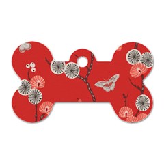 Dandelions Red Butterfly Flower Floral Dog Tag Bone (one Side)