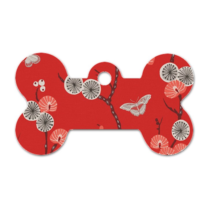 Dandelions Red Butterfly Flower Floral Dog Tag Bone (One Side)