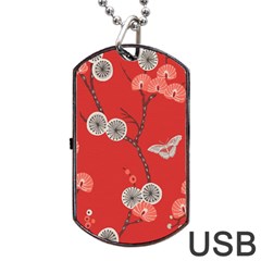 Dandelions Red Butterfly Flower Floral Dog Tag Usb Flash (two Sides)