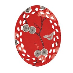 Dandelions Red Butterfly Flower Floral Ornament (oval Filigree) by Mariart