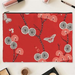 Dandelions Red Butterfly Flower Floral Cosmetic Bag (xxxl)  by Mariart