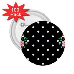 Flower Frame Floral Polkadot White Black 2 25  Buttons (100 Pack)  by Mariart