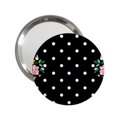 Flower Frame Floral Polkadot White Black 2 25  Handbag Mirrors by Mariart