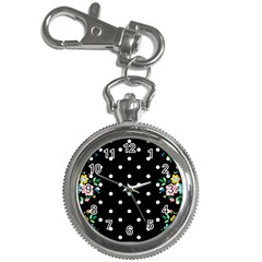 Flower Frame Floral Polkadot White Black Key Chain Watches