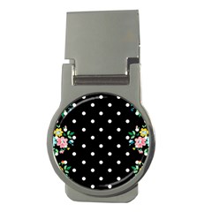 Flower Frame Floral Polkadot White Black Money Clips (round)  by Mariart