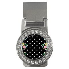 Flower Frame Floral Polkadot White Black Money Clips (cz)  by Mariart