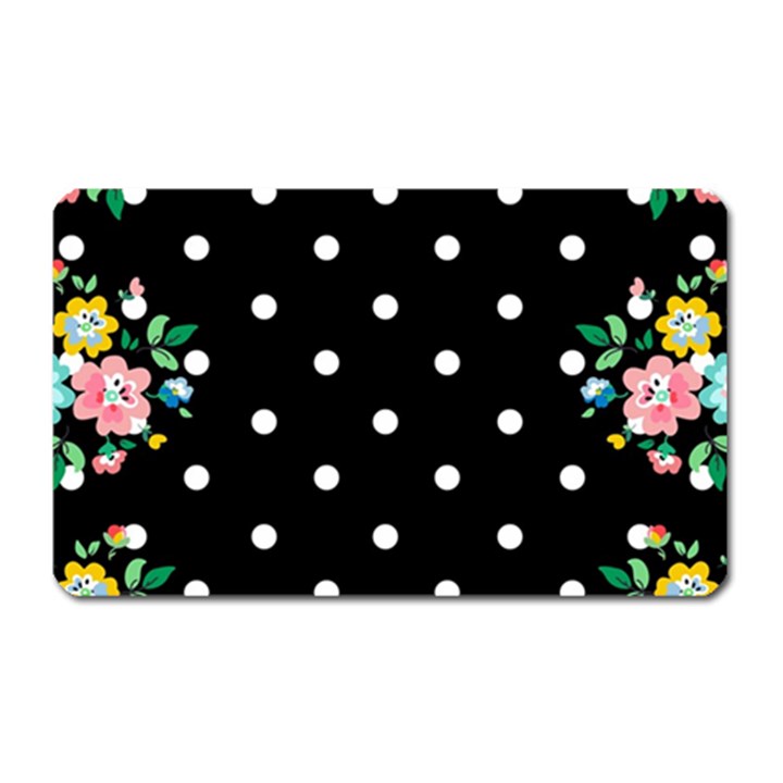 Flower Frame Floral Polkadot White Black Magnet (Rectangular)