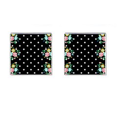 Flower Frame Floral Polkadot White Black Cufflinks (square) by Mariart