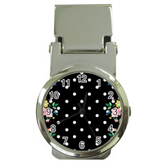 Flower Frame Floral Polkadot White Black Money Clip Watches by Mariart