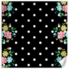 Flower Frame Floral Polkadot White Black Canvas 12  X 12   by Mariart