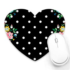 Flower Frame Floral Polkadot White Black Heart Mousepads by Mariart