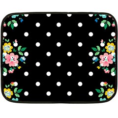 Flower Frame Floral Polkadot White Black Fleece Blanket (mini) by Mariart