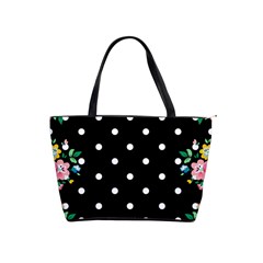 Flower Frame Floral Polkadot White Black Shoulder Handbags by Mariart