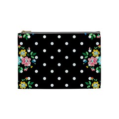 Flower Frame Floral Polkadot White Black Cosmetic Bag (medium)  by Mariart