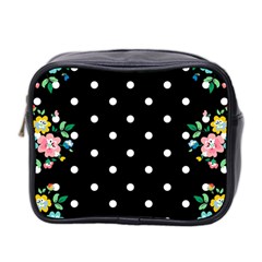 Flower Frame Floral Polkadot White Black Mini Toiletries Bag 2-side by Mariart