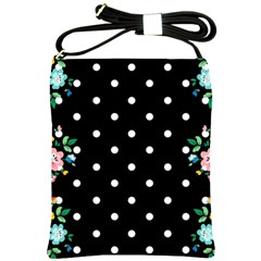 Flower Frame Floral Polkadot White Black Shoulder Sling Bags by Mariart