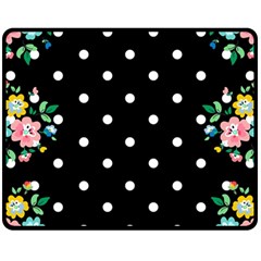 Flower Frame Floral Polkadot White Black Fleece Blanket (medium)  by Mariart