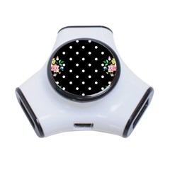 Flower Frame Floral Polkadot White Black 3-port Usb Hub by Mariart