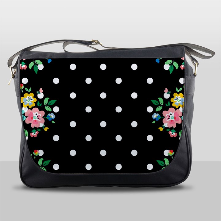 Flower Frame Floral Polkadot White Black Messenger Bags