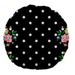 Flower Frame Floral Polkadot White Black Large 18  Premium Round Cushions by Mariart