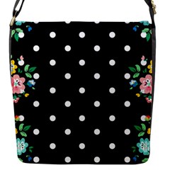 Flower Frame Floral Polkadot White Black Flap Messenger Bag (s) by Mariart