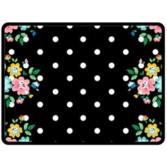 Flower Frame Floral Polkadot White Black Double Sided Fleece Blanket (large)  by Mariart