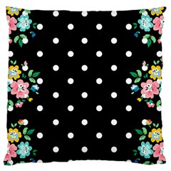 Flower Frame Floral Polkadot White Black Standard Flano Cushion Case (two Sides) by Mariart