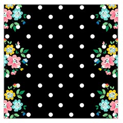 Flower Frame Floral Polkadot White Black Large Satin Scarf (square) by Mariart