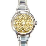 Geometric Seamless Aztec Gold Round Italian Charm Watch Front