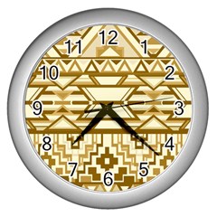 Geometric Seamless Aztec Gold Wall Clocks (silver) 