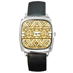 Geometric Seamless Aztec Gold Square Metal Watch by Mariart