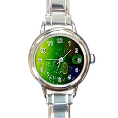 Geometric Shapes Letters Cubes Green Blue Round Italian Charm Watch by Mariart