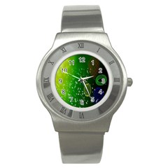 Geometric Shapes Letters Cubes Green Blue Stainless Steel Watch by Mariart