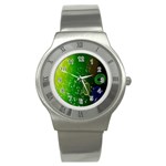 Geometric Shapes Letters Cubes Green Blue Stainless Steel Watch Front