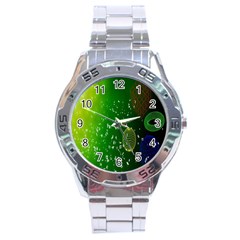 Geometric Shapes Letters Cubes Green Blue Stainless Steel Analogue Watch by Mariart