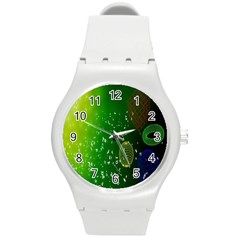 Geometric Shapes Letters Cubes Green Blue Round Plastic Sport Watch (m) by Mariart