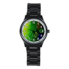 Geometric Shapes Letters Cubes Green Blue Stainless Steel Round Watch by Mariart