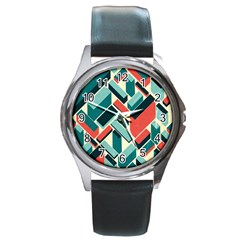 German Synth Stock Music Plaid Round Metal Watch by Mariart