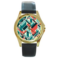 German Synth Stock Music Plaid Round Gold Metal Watch by Mariart