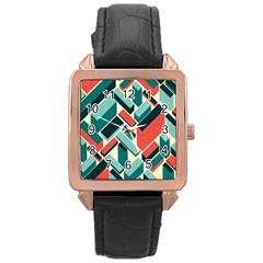 German Synth Stock Music Plaid Rose Gold Leather Watch 