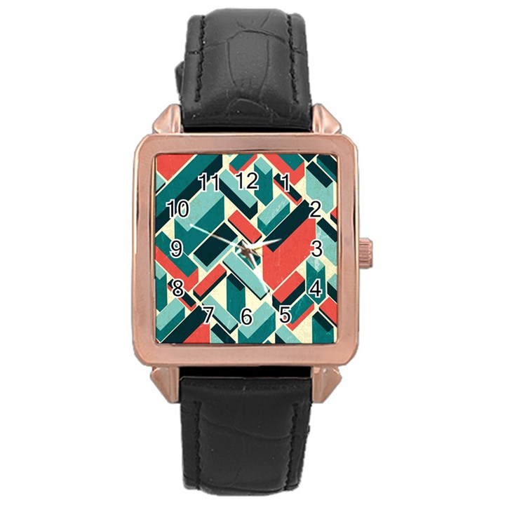 German Synth Stock Music Plaid Rose Gold Leather Watch 