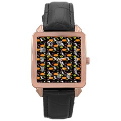 Ghost Pumkin Craft Halloween Hearts Rose Gold Leather Watch 