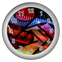 Graphic Shapes Experimental Rainbow Color Wall Clocks (silver)  by Mariart