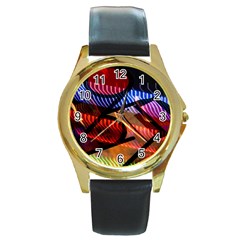 Graphic Shapes Experimental Rainbow Color Round Gold Metal Watch by Mariart