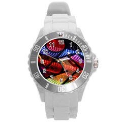 Graphic Shapes Experimental Rainbow Color Round Plastic Sport Watch (l) by Mariart